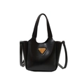 Glossy black tote bag with golden triangle logo, dual handles and slim shoulder strap - Black without Pendant