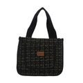 Klassische schwarze Tweed-Tragetasche mit goldenem Karomuster und Tragegriffen - Schwarz