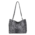 Large leopard print tote bag with metallic finish and long double shoulder straps - Black