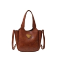 Vintage brown textured tote bag with gold logo and adjustable shoulder strap - Brown No Pendant