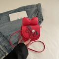 Red mini crossbody bag for girls with pony embroidery and large 3D bow detail - Red