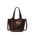 Retro dark brown polished faux leather tote bag with logo and detachable strap - Coffee No Charm