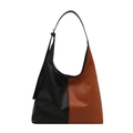 Chic two-tone black and caramel brown leather tote bag for office and commute wear - Brown (Black and Brown)