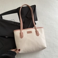 Borsa tote beige minimalista con trama a onde e spalline rosa per pendolari urbani - Rosa