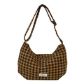 Sac à bandoulière rétro à motif pied-de-poule tricolore avec texture tissée et forme incurvée - Orange