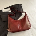 Bolso tote vintage burdeos de gran capacidad con textura de cuero envejecido y correa - Rojo