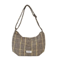 Sac bandoulière rétro en tweed à carreaux marron avec sangle réglable et forme demi-lune - Khaki