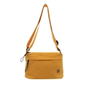 Fashionable yellow nylon crossbody bag with front zipper and metal cross emblem - Yellow