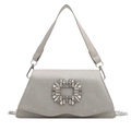 Elegante silberne Handtasche mit Strass-Schnalle und Kettenriemen für Damen - Grau