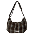 Sac hobo rétro en laine à carreaux marron et bleu avec bandoulière réglable - Marron