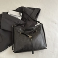 Retro black large capacity faux leather shoulder bag with vintage gold metal hardware - Black