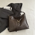 Vintage dark brown faux leather large capacity tote bag with adjustable strap - Brown