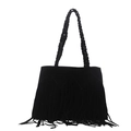 Bolso de hombro negro mate con flecos largos y asa trenzada de estilo bohemio - Negro
