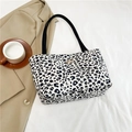 Borsa tote retrò con stampa leopardata, manici in tessuto nero e interno spazioso - Leopardo Bianco
