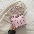Pink cherry print tote bag with stylish knot handle and adjustable shoulder strap - Pink