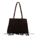 Bolso tote bohemio marrón oscuro con flecos de ante mate y asa trenzada artesanal - café