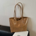 Borsa tote vintage marrone da donna in ecopelle con doppie spalline sottili ed eleganti - Cachi Senza Pendente