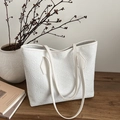 Minimalist white textured tote bag with pleated fabric and long shoulder straps - White