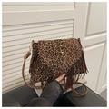 Bohemian leopard print crossbody bag with stylish fringe tassels and golden hardware - Leopard Brown