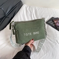 Green corduroy tote bag with embroidered letters and geometric pattern wide strap - Green