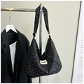 Sac fourre-tout noir en velours côtelé avec imprimé papillon et bandoulière réglable - Noir sans Pendentif