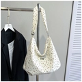 Sac fourre-tout en velours côtelé blanc cassé avec motifs de cœurs et nœuds marron - Blanc Sans Pendentif