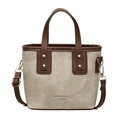 Vintage style cream green bucket bag with brown leather trim and contrast straps - White and Brown