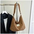 Grand sac cabas marron en velours côtelé avec motifs cœurs et étiquette Swim - Brun Sans Pendentif