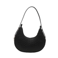 Bolso hobo minimalista de cuero tejido negro para mujer con elegante forma de media luna - Negro