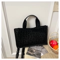 Elegante borsa tote nera con stampa leopardata in velluto per il pendolarismo - Nero