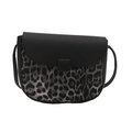 Retro saddle crossbody bag in black leather and grey leopard print patchwork design - Black