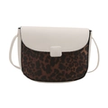 Saddle bag for women with white pebbled leather and leopard print patchwork details - White