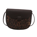 Vintage brown saddle bag with leopard print panel and leather strap for women - Brown