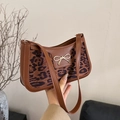 Retro underarm bag in dark brown with classic leopard print panel and golden bow detail - Leopard Brown
