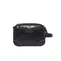 Trousse de toilette minimaliste en cuir noir avec fermeture éclair et poignée latérale - Noir