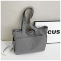 Bolso tote minimalista de pana gris con múltiples bolsillos y correa de hombro - Gris claro