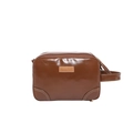 Trousse de toilette en cuir marron brillant avec logo LEKE et dragonne - Marron