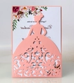 Pink laser cut wedding invitation with bride silhouette and watercolor floral inner card - Pink