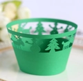 Laser-cut green Christmas cupcake wrappers featuring deer and snowman festive patterns - Dark Green