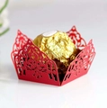 Elegant red laser-cut paper chocolate wrapper with intricate European floral patterns - Red