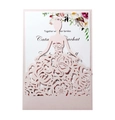 Detail of laser-cut pink wedding invitation shell with elegant floral dress design - Flesh Pink