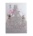 Silver glitter laser cut invitation with elegant girl silhouette and floral pattern - Glitter Silver
