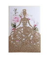 Glitter gold laser-cut invitation card with elegant bride silhouette and floral liner - Glitter Rose Gold