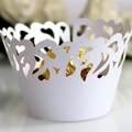 White laser cut heart pattern cupcake wrappers for wedding parties and cake decoration - 5cm / White