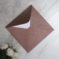 Elegant rose gold glitter envelope with white insert card on marble background - Western Square / Rose Gold