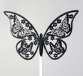 Lasergeschnittener schwarzer Schmetterling Tortenaufsatz mit floralem Spitzenmuster - BK4 Florale Schmetterlingsform / BK4 Silber