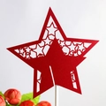 Hollow lace star cake topper in deep purple glitter with sturdy white support stick - Red
