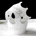Pink princess crown laser cut cupcake wrappers with hollow star patterns and princess text - White / 5cm