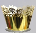 Elegant gold laser-cut cupcake wrapper with intricate rose vine pattern and metallic finish - 5cm / Reflective Gold