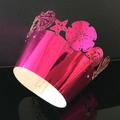 Metallic rose red cupcake wrapper with laser cut ocean shells and starfish patterns - Reflective Rose Red / 5cm